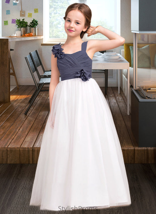 Kamora A-Line Sweetheart Floor-Length Chiffon Tulle Junior Bridesmaid Dress With Ruffle Flower(s) HQP0013665