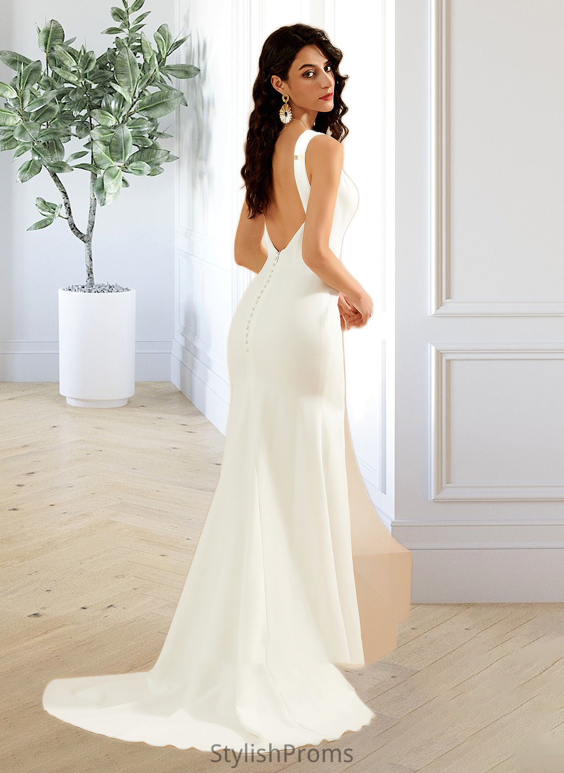 Joanne Trumpet/Mermaid V-neck Court Train Wedding Dress HQP0013714