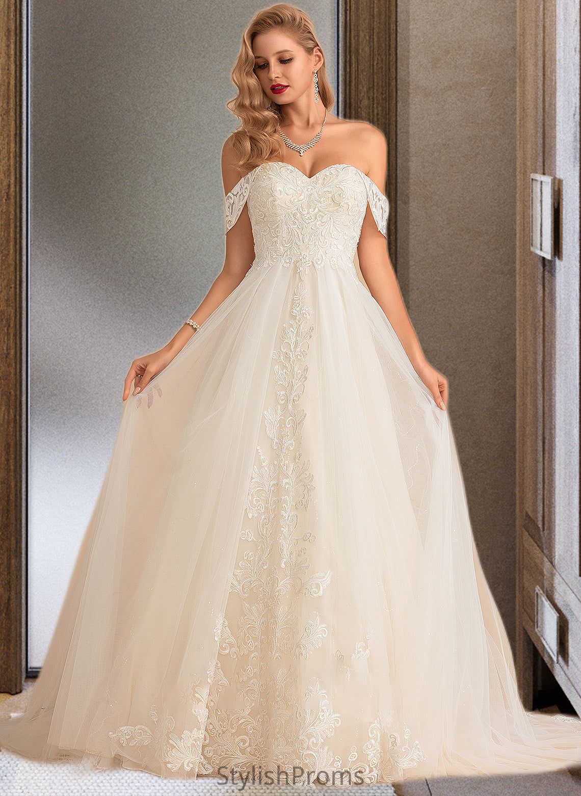 Ciara Ball-Gown/Princess Chapel Train Tulle Lace Wedding Dress With Sequins HQP0013726