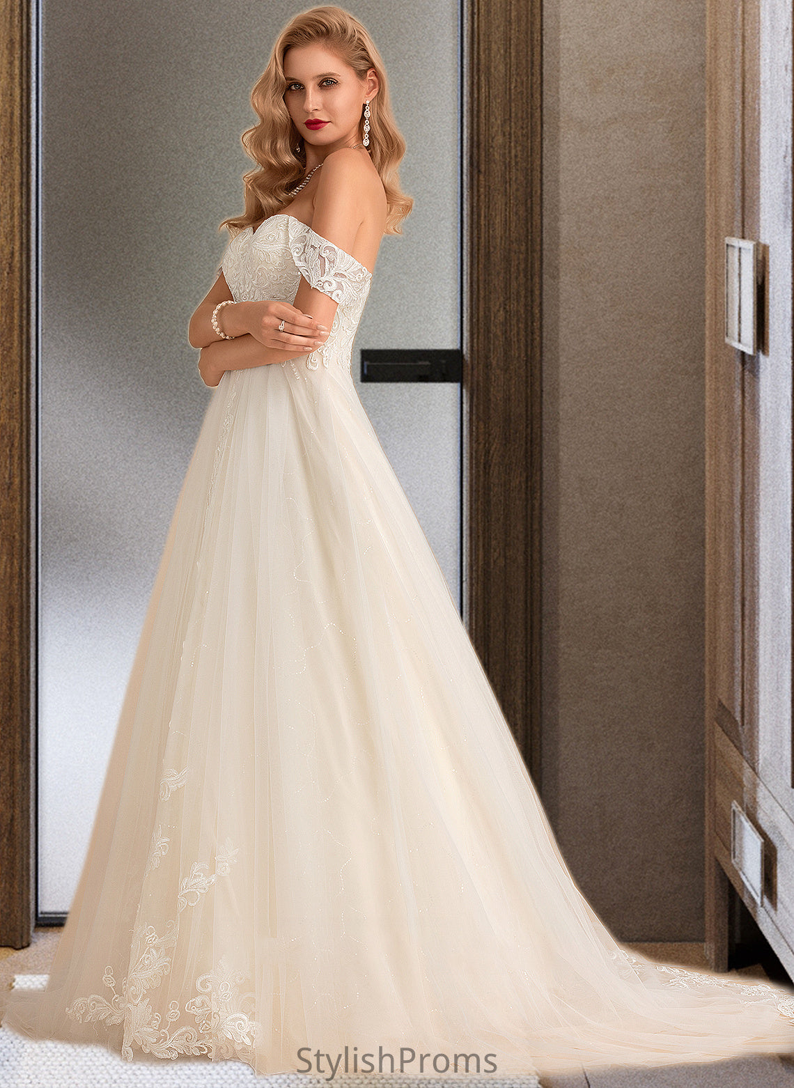 Ciara Ball-Gown/Princess Chapel Train Tulle Lace Wedding Dress With Sequins HQP0013726