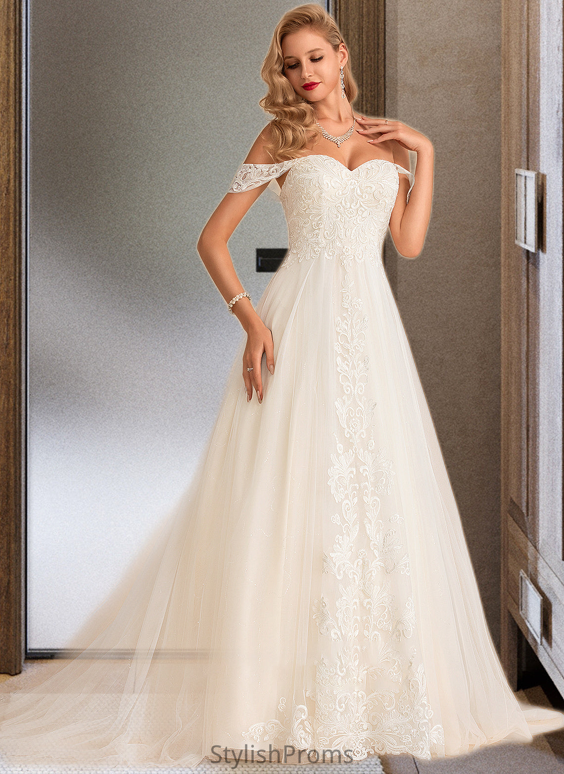 Ciara Ball-Gown/Princess Chapel Train Tulle Lace Wedding Dress With Sequins HQP0013726