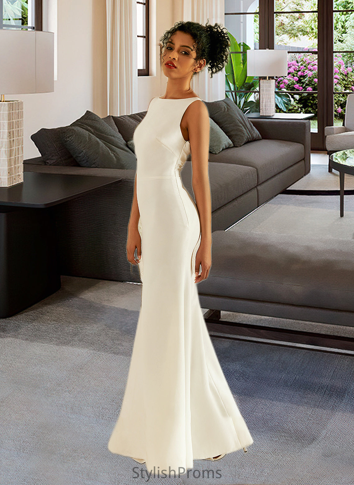 Litzy Trumpet/Mermaid Scoop Neck Floor-Length Wedding Dress HQP0013727