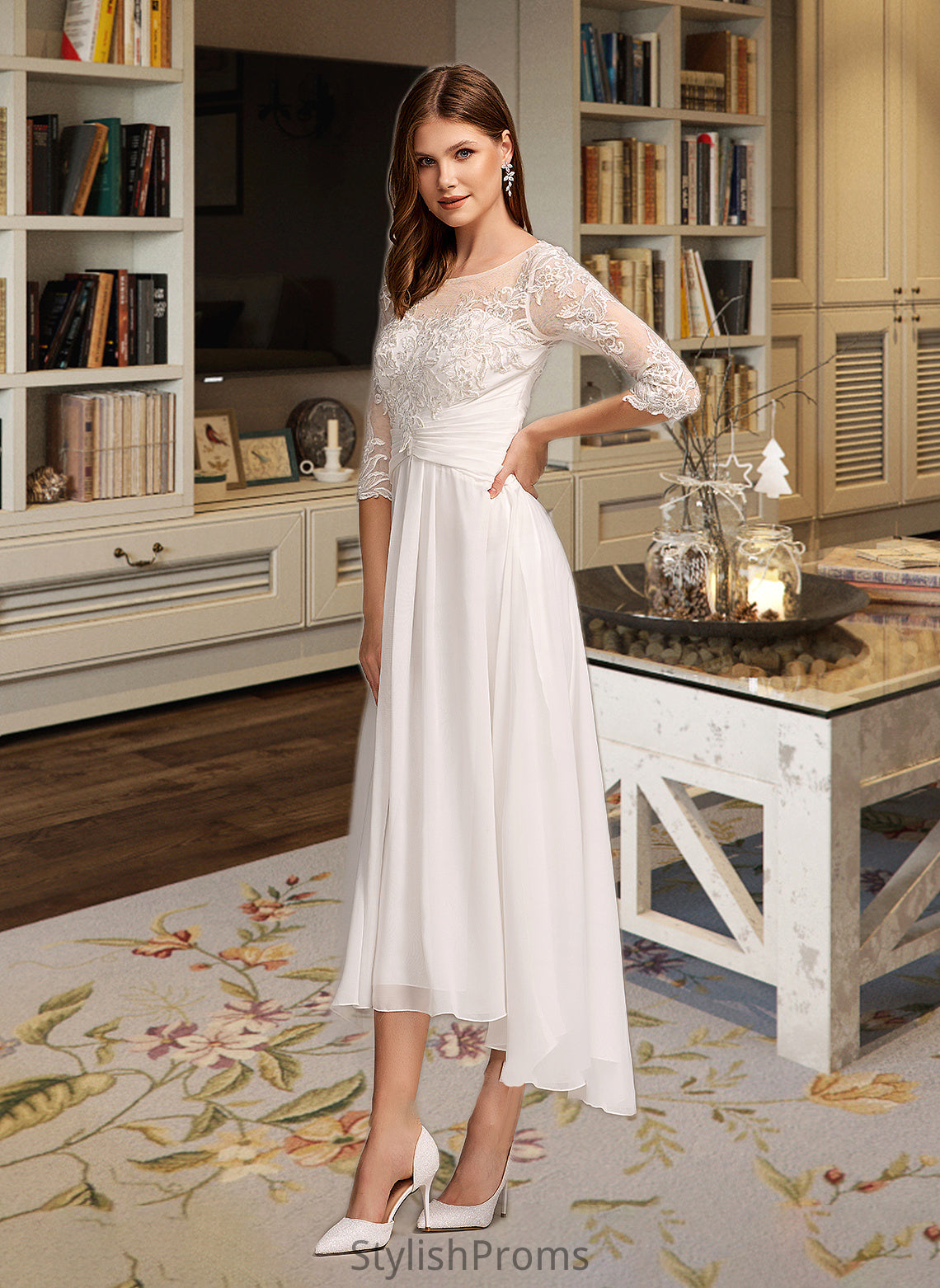 Amelie A-Line Illusion Asymmetrical Wedding Dress With Lace HQP0013749