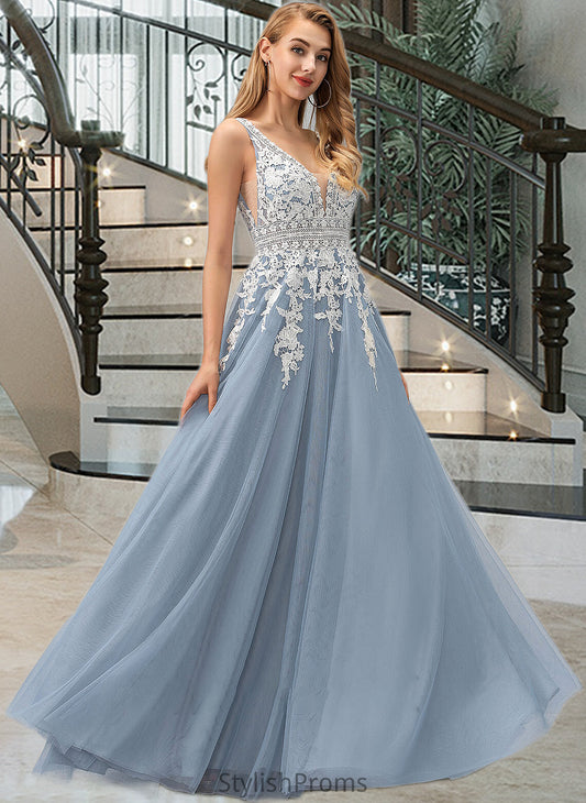 Addison Ball-Gown/Princess V-neck Floor-Length Tulle Wedding Dress With Lace HQP0013763