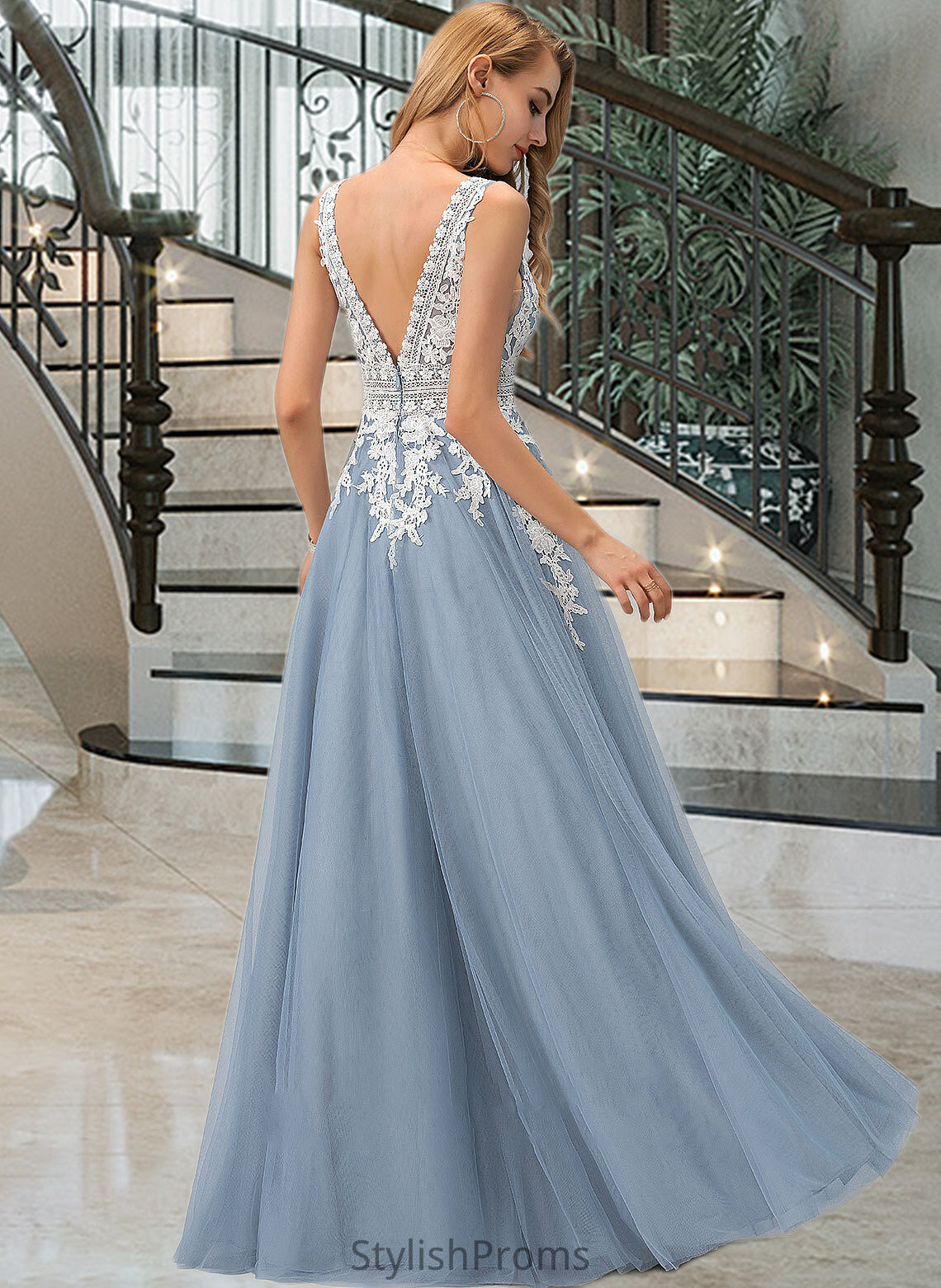 Addison Ball-Gown/Princess V-neck Floor-Length Tulle Wedding Dress With Lace HQP0013763