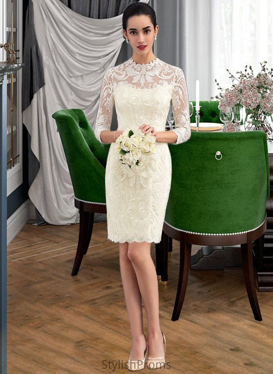 Noelle Sheath/Column High Neck Knee-Length Lace Wedding Dress HQP0013781