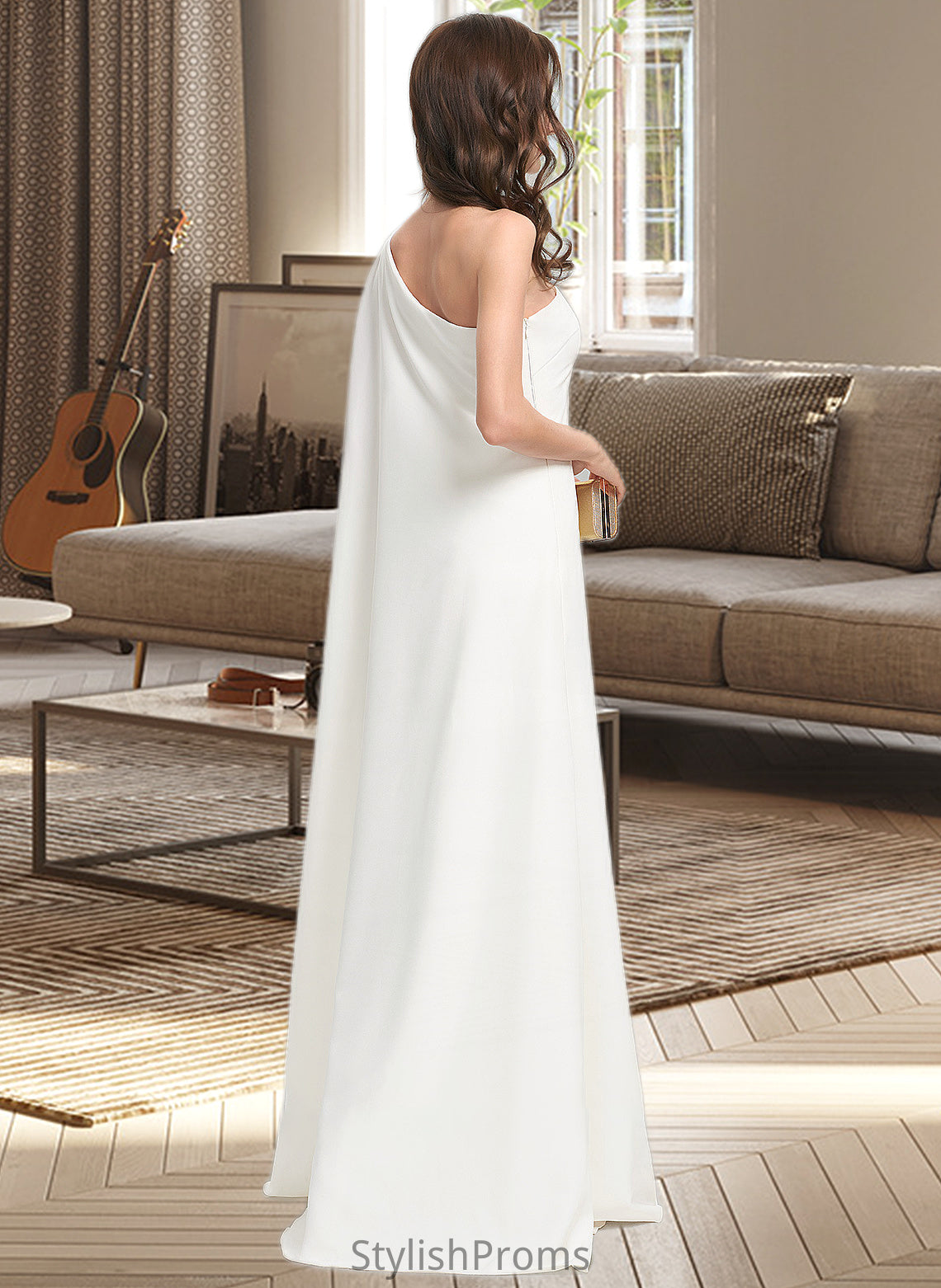 Ariel Sheath/Column One-Shoulder Floor-Length Stretch Crepe Wedding Dress HQP0013801