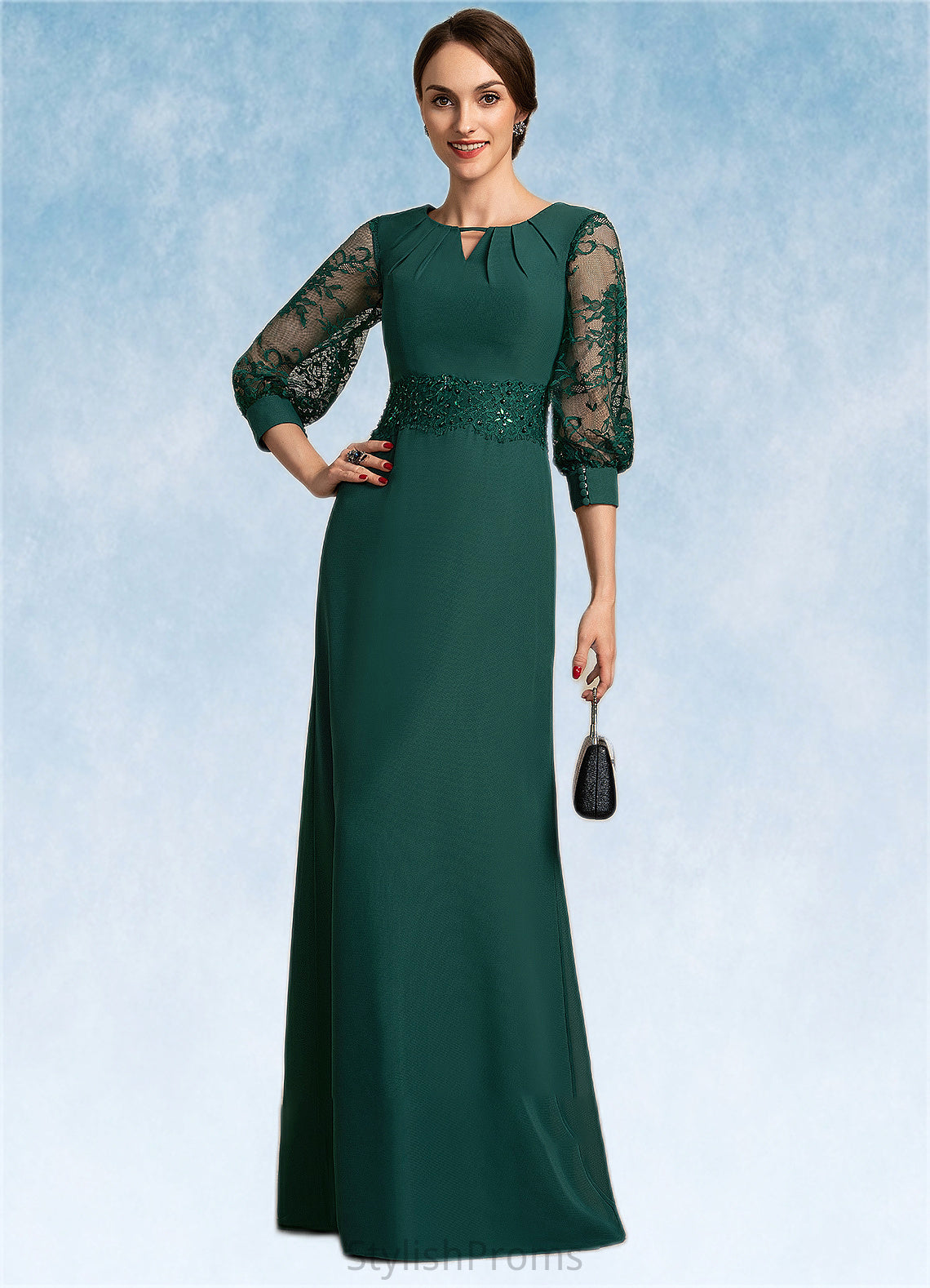 Allyson A-Line Scoop Neck Floor-Length Chiffon Lace Mother of the Bride Dress With Beading Sequins HQ126P0014773