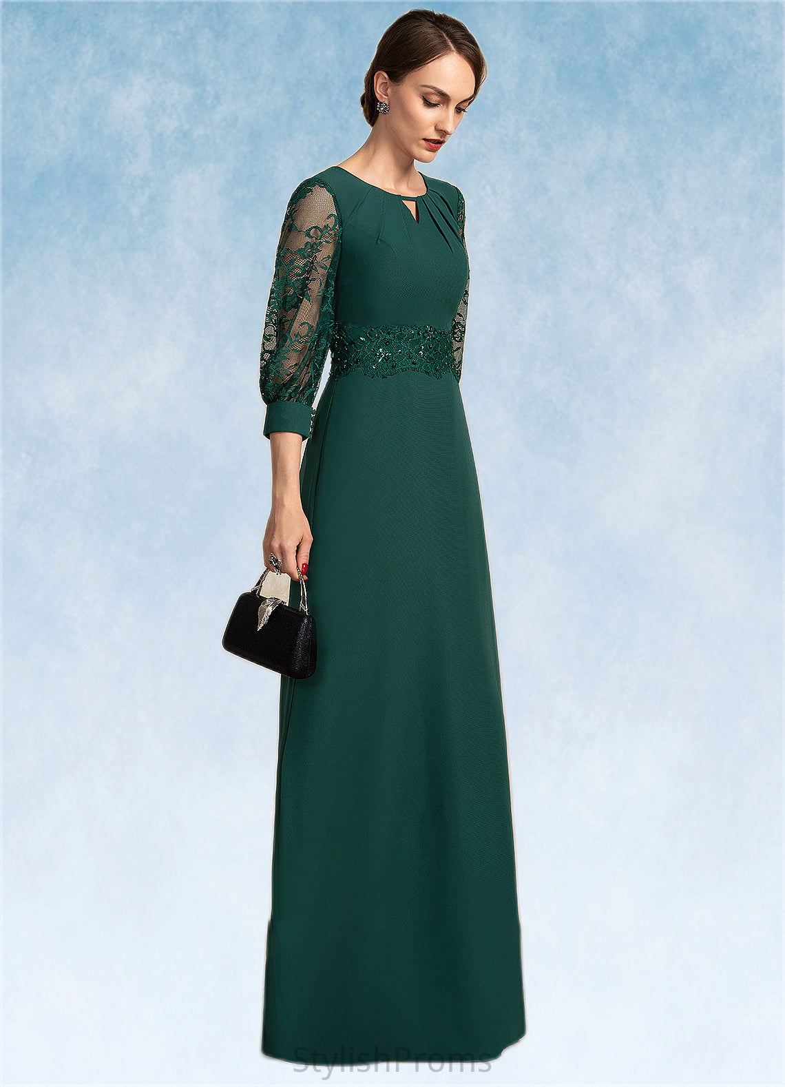 Allyson A-Line Scoop Neck Floor-Length Chiffon Lace Mother of the Bride Dress With Beading Sequins HQ126P0014773