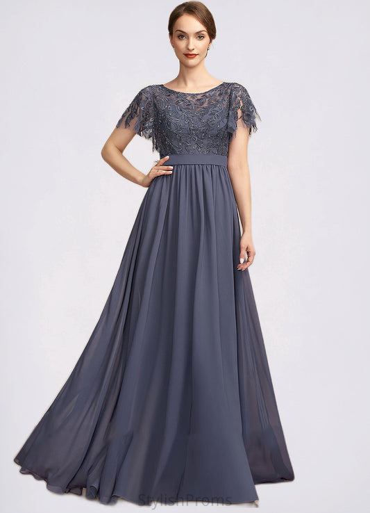 Audrey A-Line Scoop Neck Floor-Length Chiffon Lace Mother of the Bride Dress With Sequins HQ126P0014775