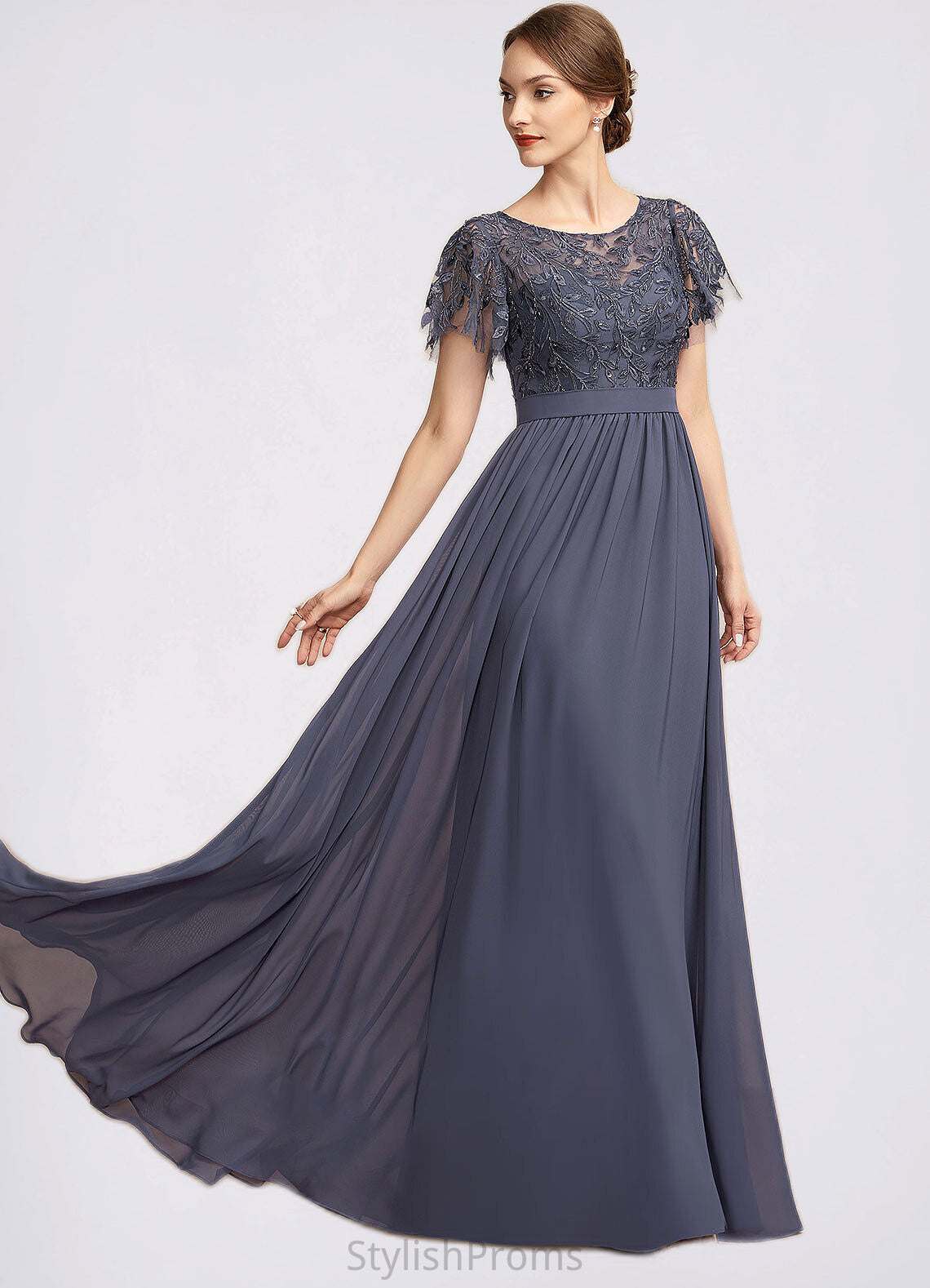 Audrey A-Line Scoop Neck Floor-Length Chiffon Lace Mother of the Bride Dress With Sequins HQ126P0014775