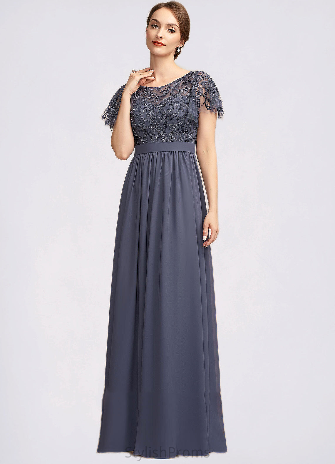 Audrey A-Line Scoop Neck Floor-Length Chiffon Lace Mother of the Bride Dress With Sequins HQ126P0014775