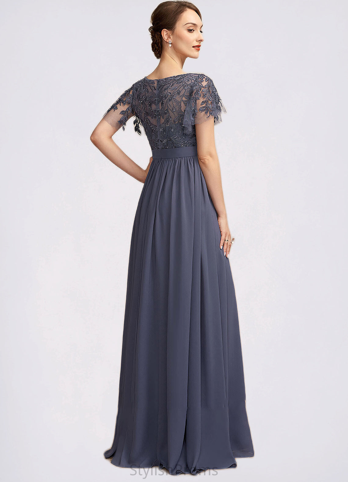 Audrey A-Line Scoop Neck Floor-Length Chiffon Lace Mother of the Bride Dress With Sequins HQ126P0014775