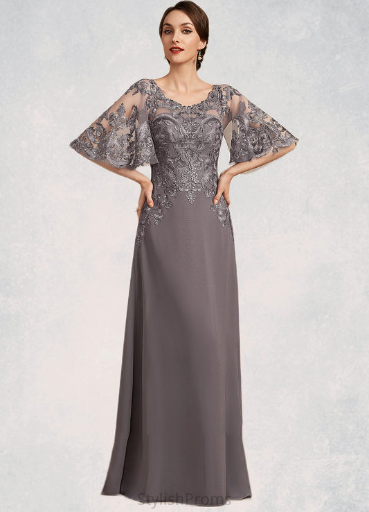 Nora A-Line Scoop Neck Floor-Length Chiffon Lace Mother of the Bride Dress With Sequins HQ126P0014776