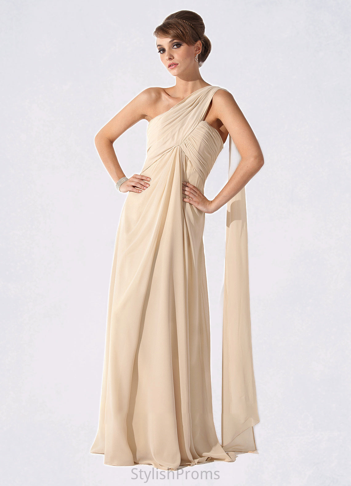 Eleanor Empire One-Shoulder Floor-Length Chiffon Mother of the Bride Dress With Ruffle HQ126P0014777