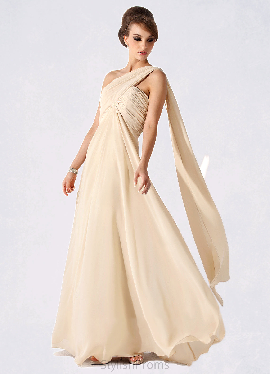 Eleanor Empire One-Shoulder Floor-Length Chiffon Mother of the Bride Dress With Ruffle HQ126P0014777