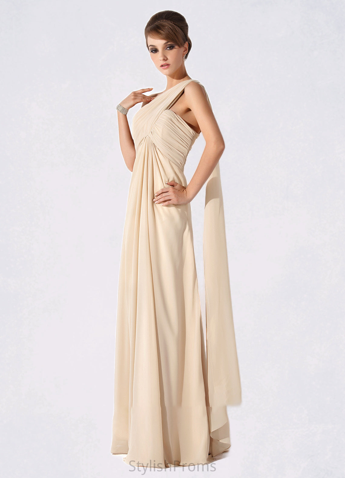 Eleanor Empire One-Shoulder Floor-Length Chiffon Mother of the Bride Dress With Ruffle HQ126P0014777