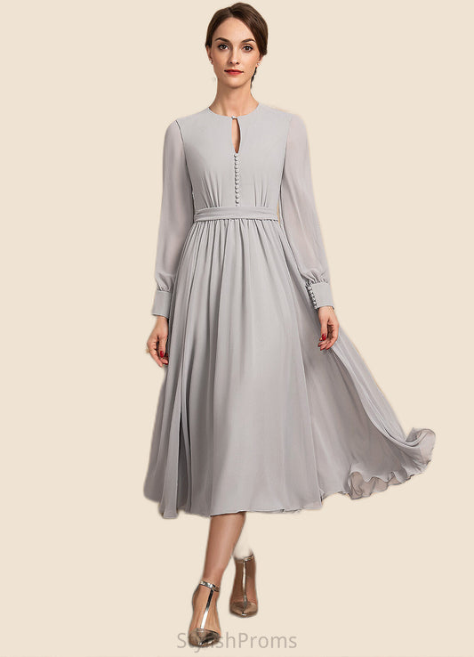 Alicia A-Line Scoop Neck Tea-Length Chiffon Mother of the Bride Dress With Bow(s) HQ126P0014779