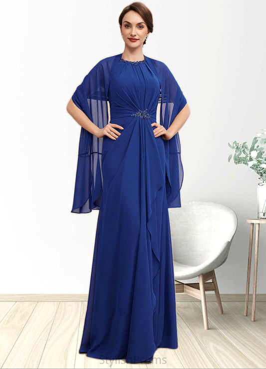 Joselyn A-Line Scoop Neck Floor-Length Chiffon Mother of the Bride Dress With Beading Cascading Ruffles HQ126P0014781