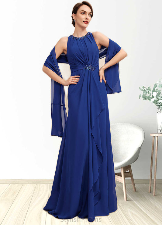 Joselyn A-Line Scoop Neck Floor-Length Chiffon Mother of the Bride Dress With Beading Cascading Ruffles HQ126P0014781