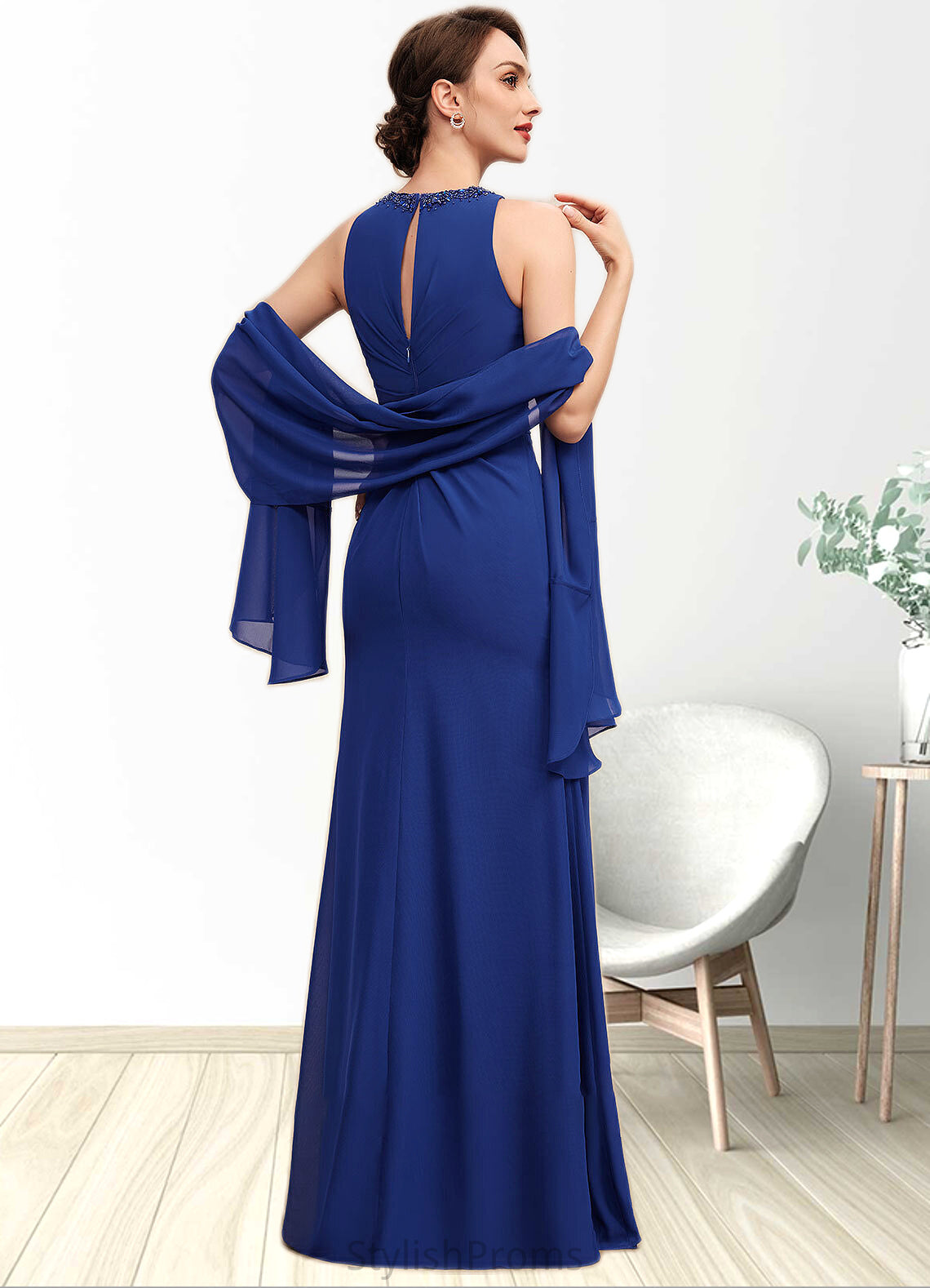 Joselyn A-Line Scoop Neck Floor-Length Chiffon Mother of the Bride Dress With Beading Cascading Ruffles HQ126P0014781