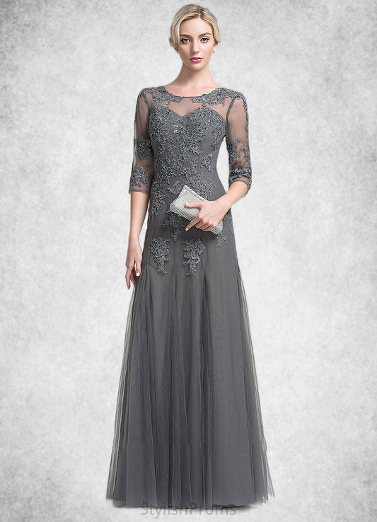 Bella A-Line/Princess Scoop Neck Floor-Length Tulle Mother of the Bride Dress With Beading Sequins HQ126P0014782