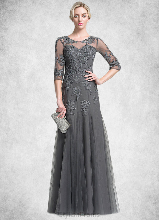 Bella A-Line/Princess Scoop Neck Floor-Length Tulle Mother of the Bride Dress With Beading Sequins HQ126P0014782