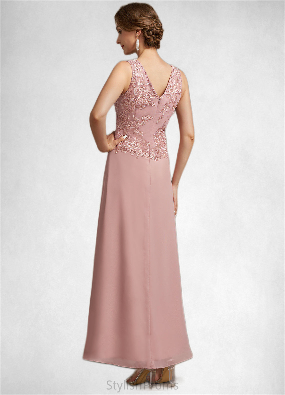 Audrey A-Line V-neck Ankle-Length Chiffon Lace Mother of the Bride Dress With Beading Sequins HQ126P0014784