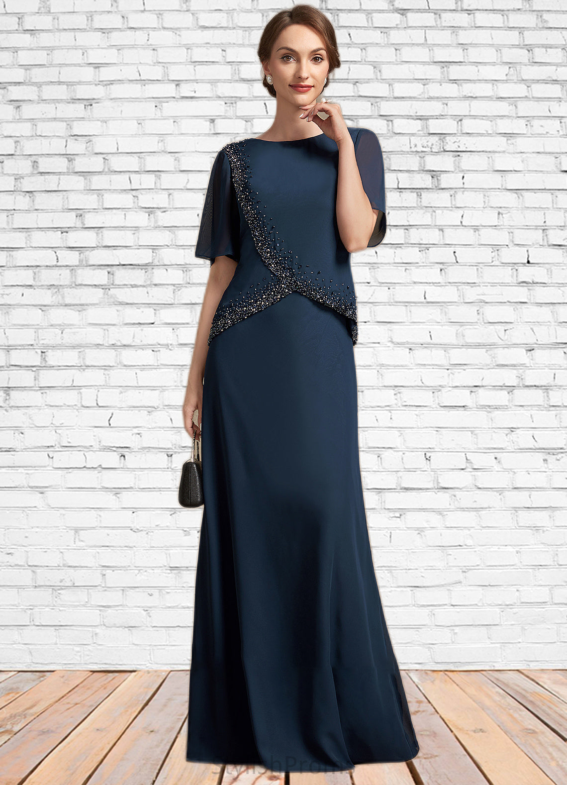 Charlee A-Line Scoop Neck Floor-Length Chiffon Mother of the Bride Dress With Beading Sequins HQ126P0014787