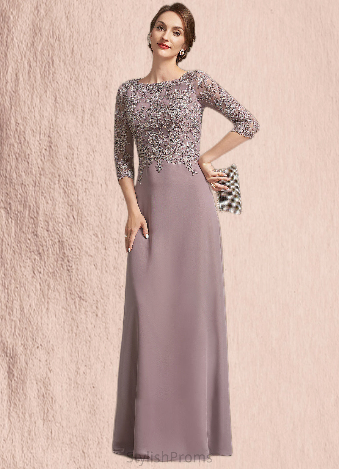 Lana A-Line Scoop Neck Floor-Length Chiffon Lace Mother of the Bride Dress HQ126P0014788