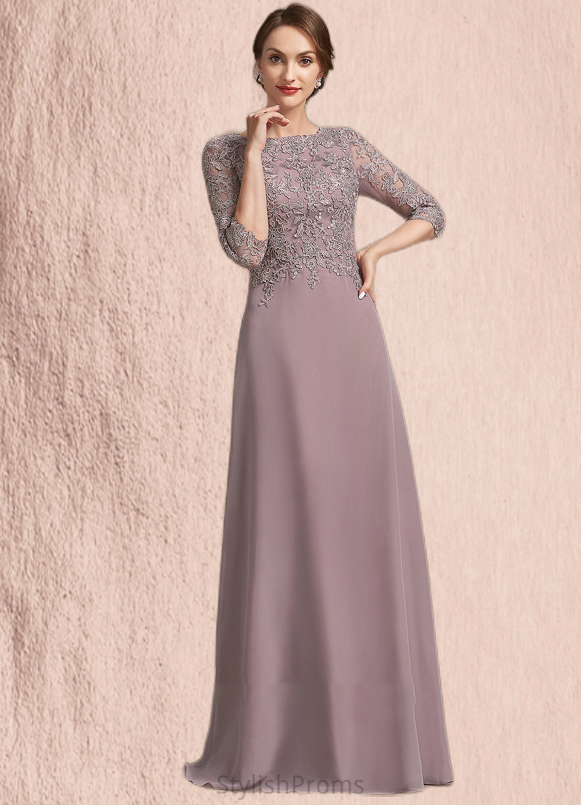 Lana A-Line Scoop Neck Floor-Length Chiffon Lace Mother of the Bride Dress HQ126P0014788