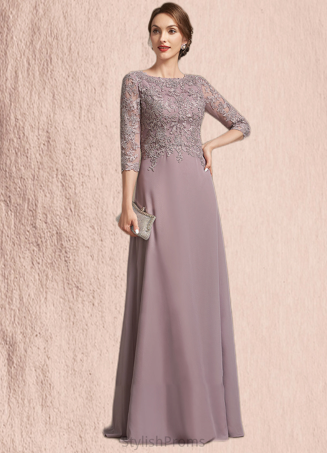 Lana A-Line Scoop Neck Floor-Length Chiffon Lace Mother of the Bride Dress HQ126P0014788