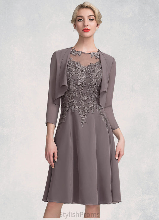 Sloane A-Line Scoop Neck Knee-Length Chiffon Lace Mother of the Bride Dress HQ126P0014790