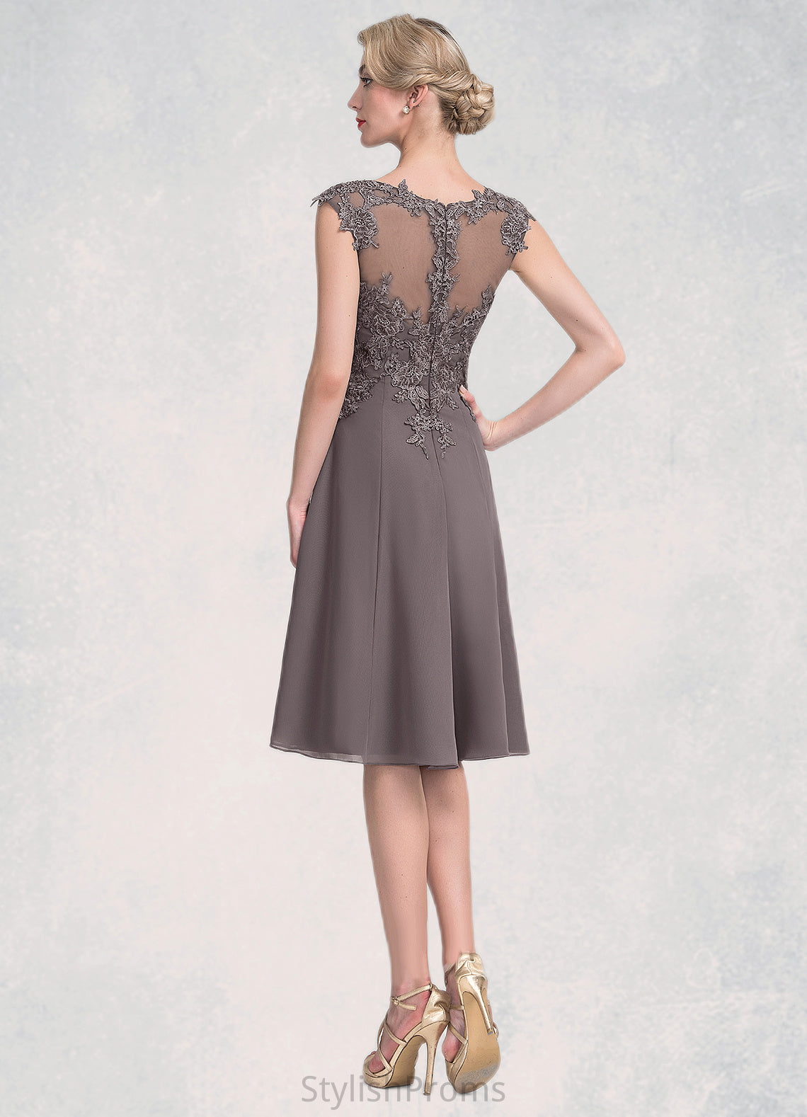 Sloane A-Line Scoop Neck Knee-Length Chiffon Lace Mother of the Bride Dress HQ126P0014790