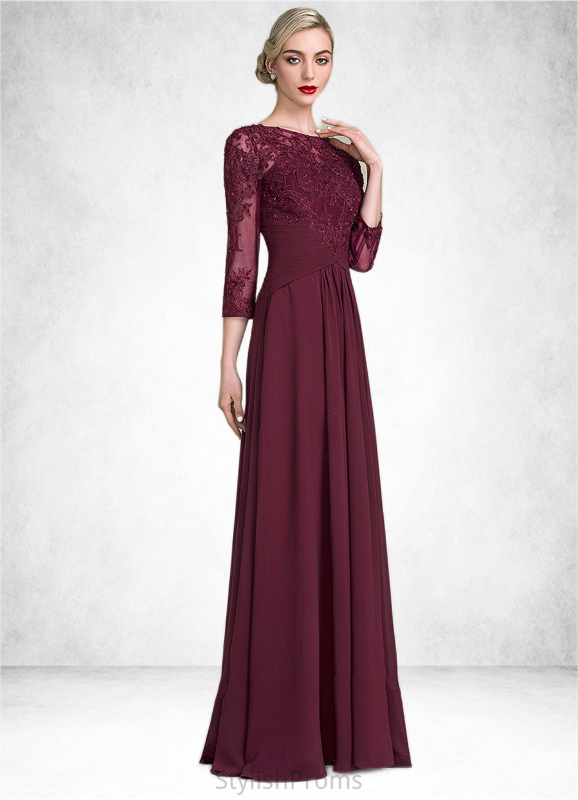 Mariam A-Line Scoop Neck Floor-Length Chiffon Lace Mother of the Bride Dress With Ruffle Beading Sequins HQ126P0014792