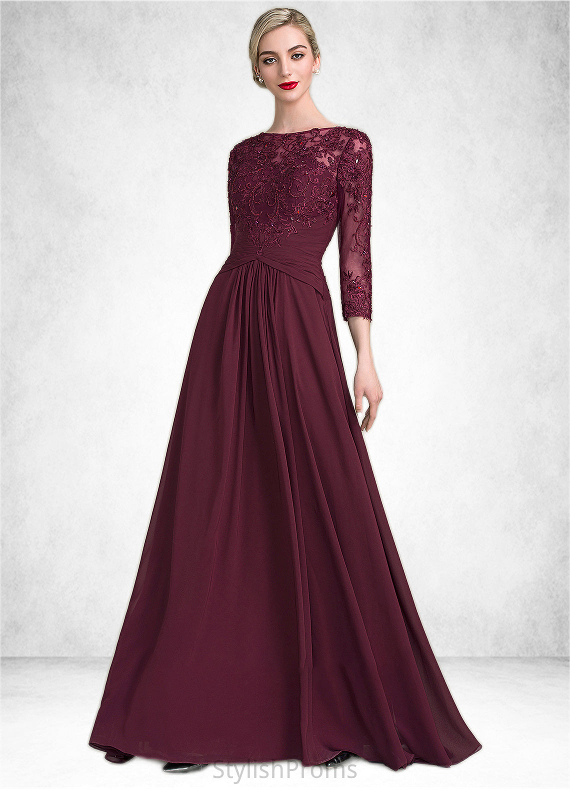 Mariam A-Line Scoop Neck Floor-Length Chiffon Lace Mother of the Bride Dress With Ruffle Beading Sequins HQ126P0014792