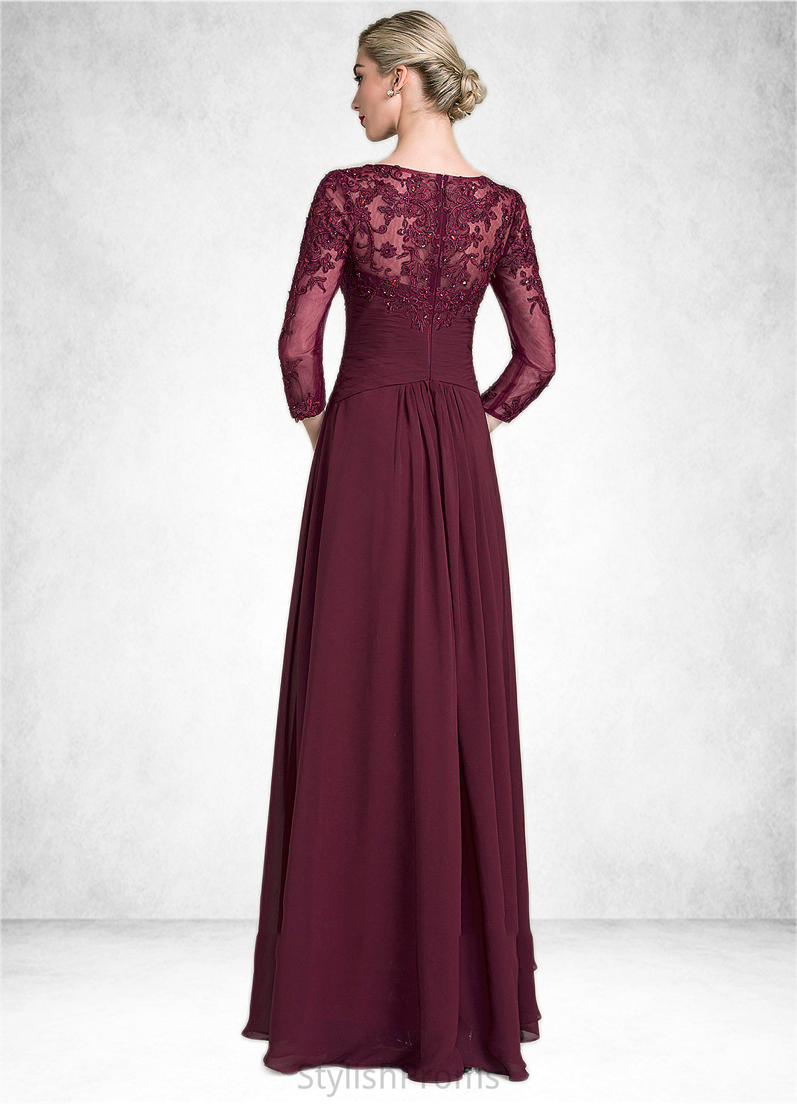 Mariam A-Line Scoop Neck Floor-Length Chiffon Lace Mother of the Bride Dress With Ruffle Beading Sequins HQ126P0014792