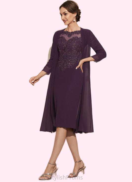 Karissa Sheath/Column Scoop Neck Knee-Length Chiffon Lace Mother of the Bride Dress With Beading HQ126P0014794