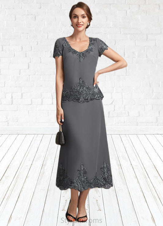 Hailey A-Line Scoop Neck Tea-Length Chiffon Lace Mother of the Bride Dress With Sequins HQ126P0014800