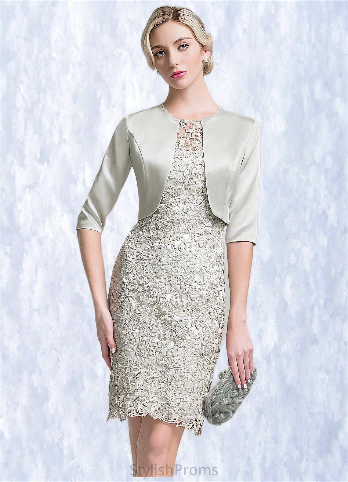 Ryan Sheath/Column Scoop Neck Knee-Length Lace Mother of the Bride Dress HQ126P0014802