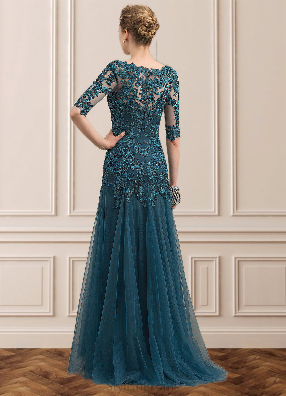 Lily Trumpet/Mermaid V-neck Sweep Train Tulle Lace Mother of the Bride Dress With Beading Sequins HQ126P0014804