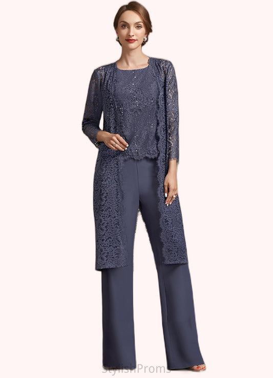 Leila Jumpsuit/Pantsuit Scoop Neck Floor-Length Chiffon Lace Mother of the Bride Dress With Sequins HQ126P0014805