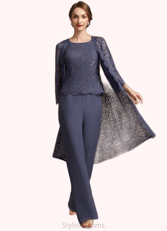 Leila Jumpsuit/Pantsuit Scoop Neck Floor-Length Chiffon Lace Mother of the Bride Dress With Sequins HQ126P0014805