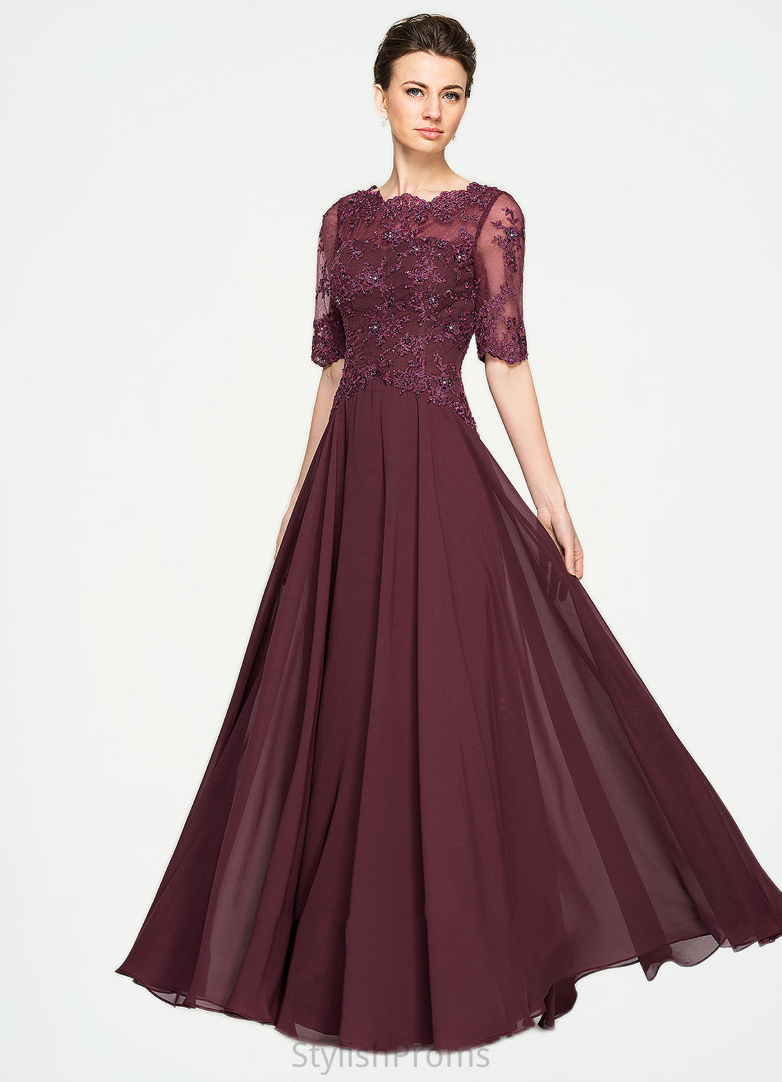 Nola A-Line Scoop Neck Floor-Length Chiffon Lace Mother of the Bride Dress With Beading Sequins HQ126P0014810