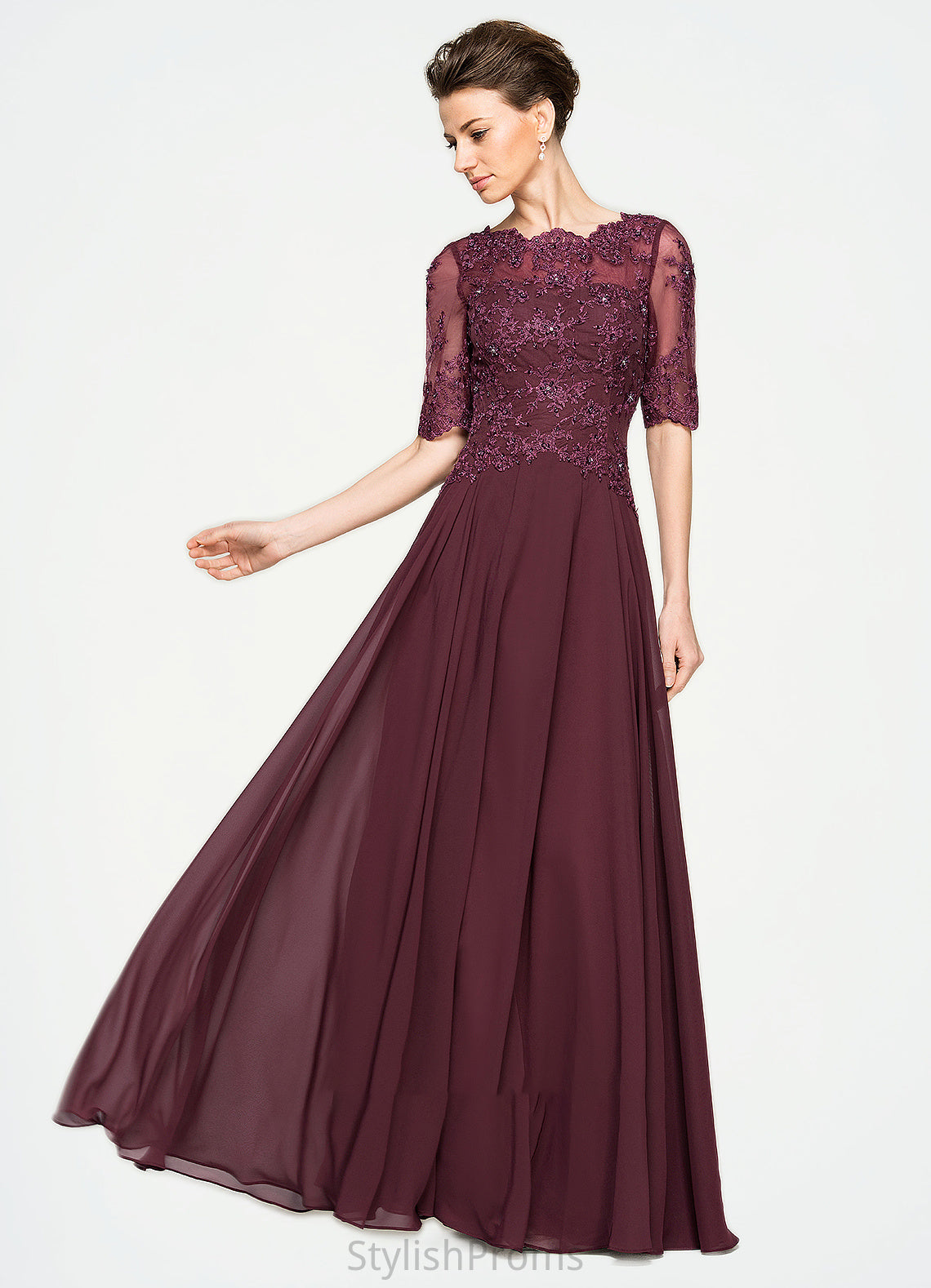 Nola A-Line Scoop Neck Floor-Length Chiffon Lace Mother of the Bride Dress With Beading Sequins HQ126P0014810