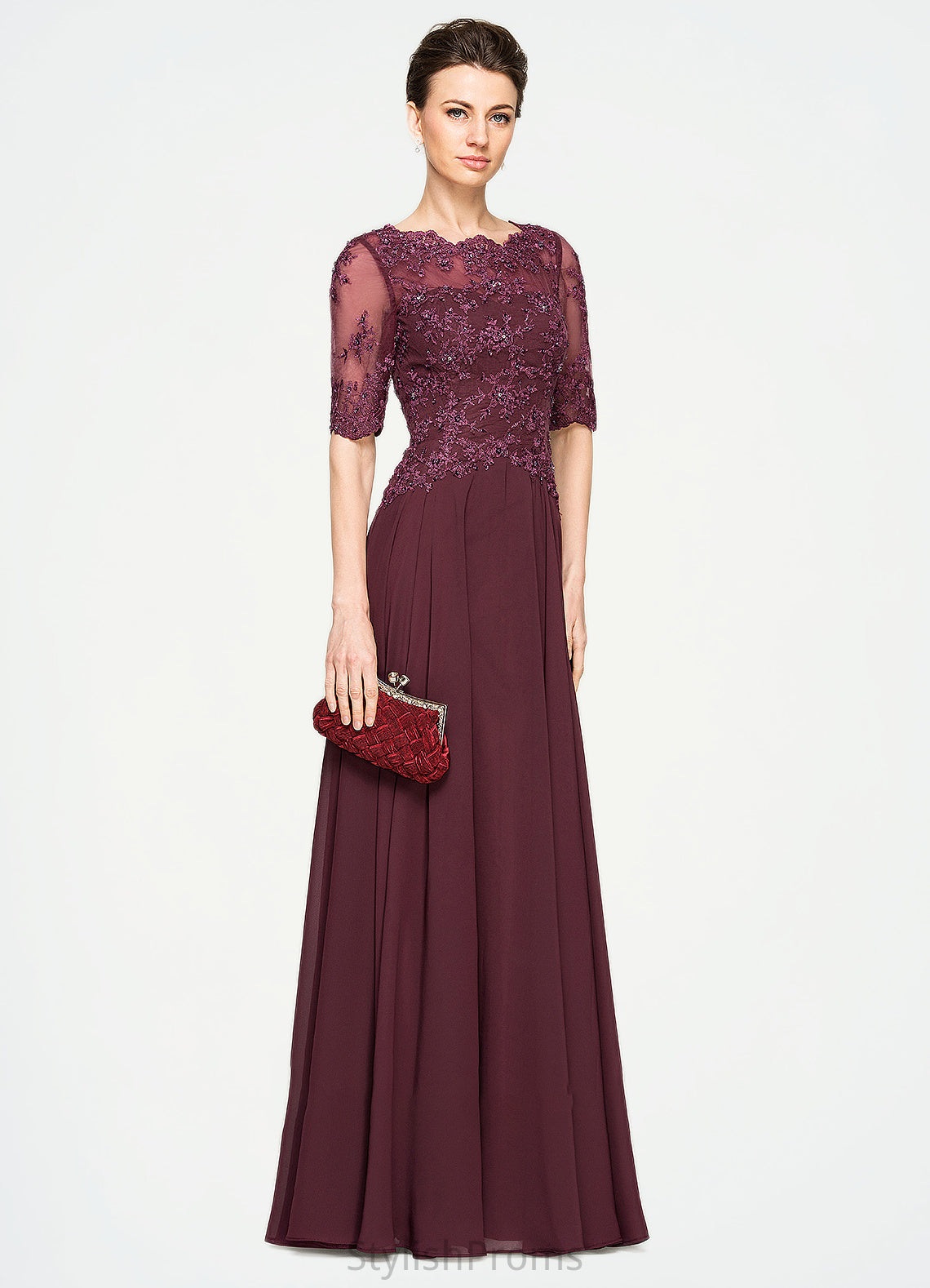 Nola A-Line Scoop Neck Floor-Length Chiffon Lace Mother of the Bride Dress With Beading Sequins HQ126P0014810