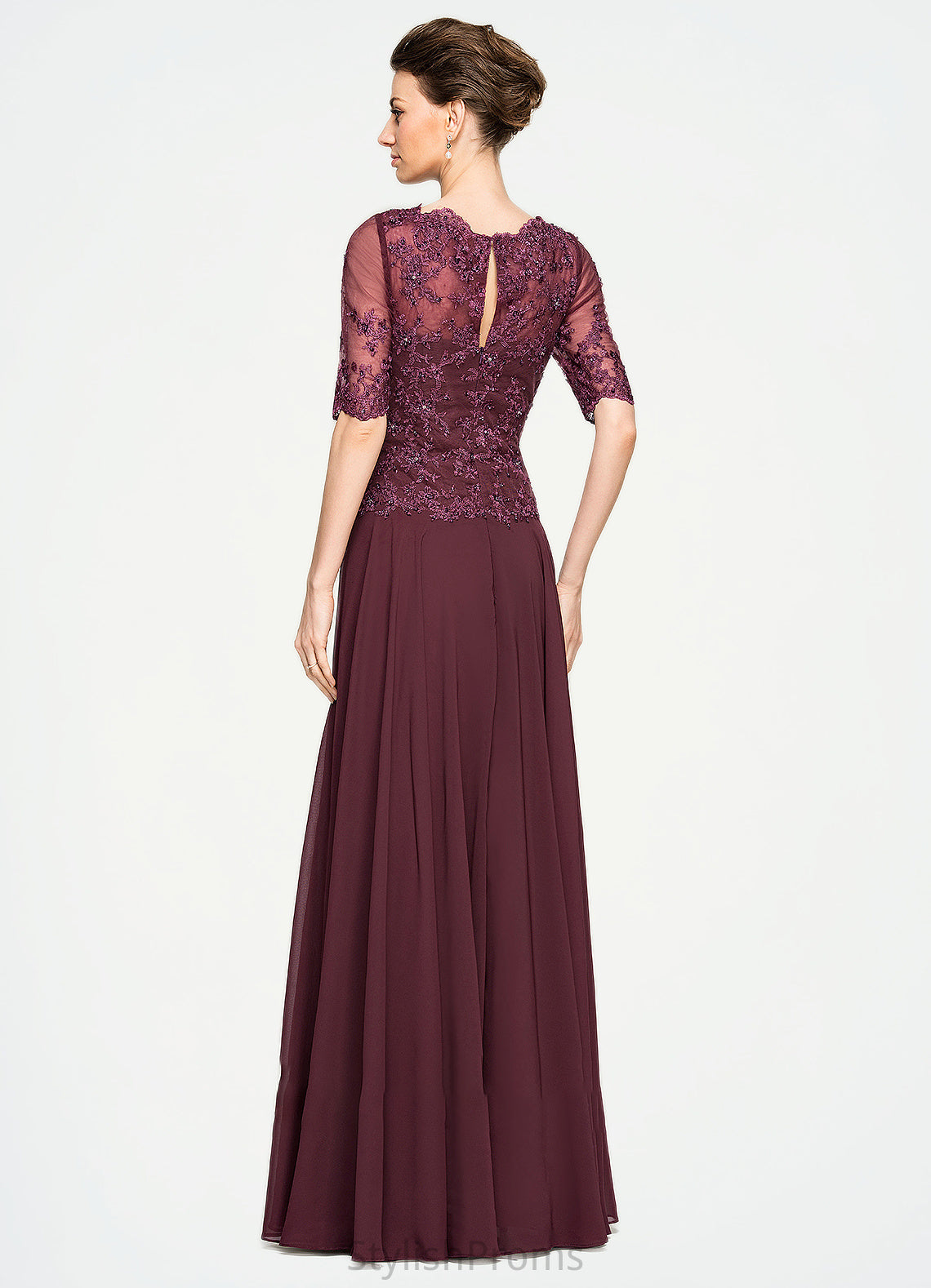 Nola A-Line Scoop Neck Floor-Length Chiffon Lace Mother of the Bride Dress With Beading Sequins HQ126P0014810