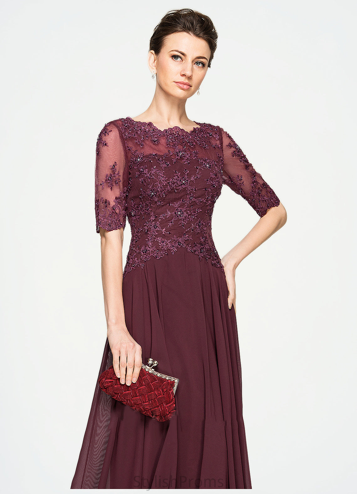 Nola A-Line Scoop Neck Floor-Length Chiffon Lace Mother of the Bride Dress With Beading Sequins HQ126P0014810