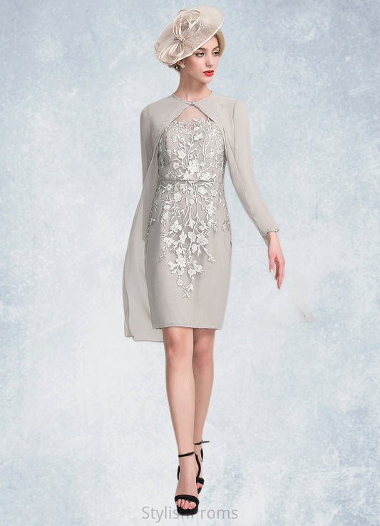 Sofia Sheath/Column Scoop Neck Knee-Length Chiffon Lace Mother of the Bride Dress With Beading Sequins HQ126P0014811