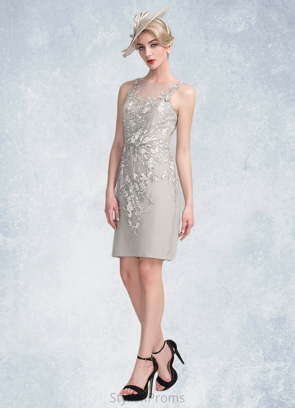 Sofia Sheath/Column Scoop Neck Knee-Length Chiffon Lace Mother of the Bride Dress With Beading Sequins HQ126P0014811